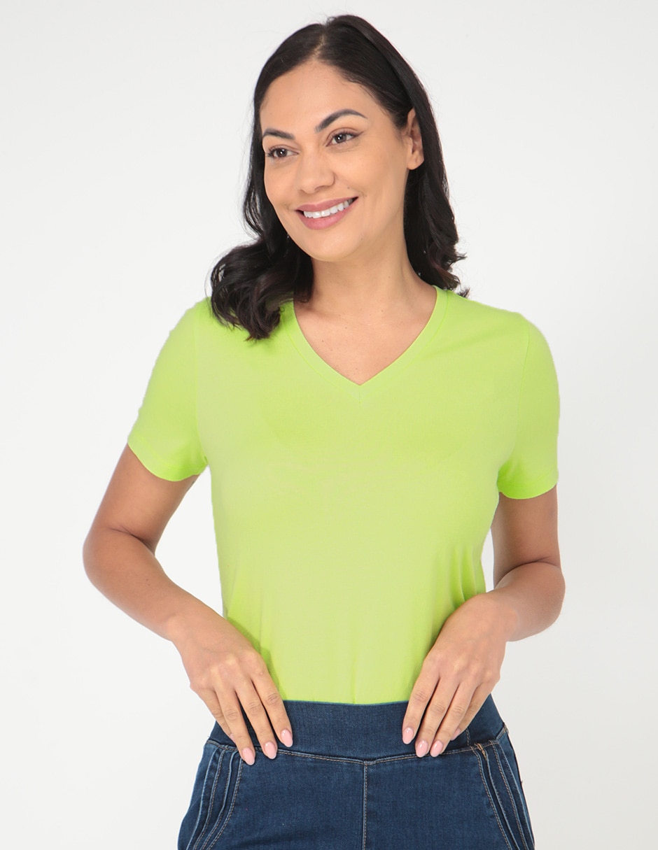 Playera manga corta Weekend cuello v para mujer