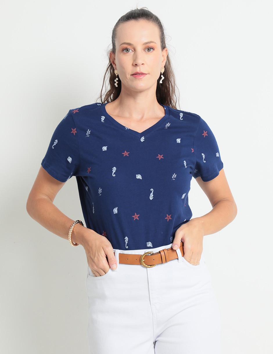 Playera manga corta Weekend cuello v para mujer