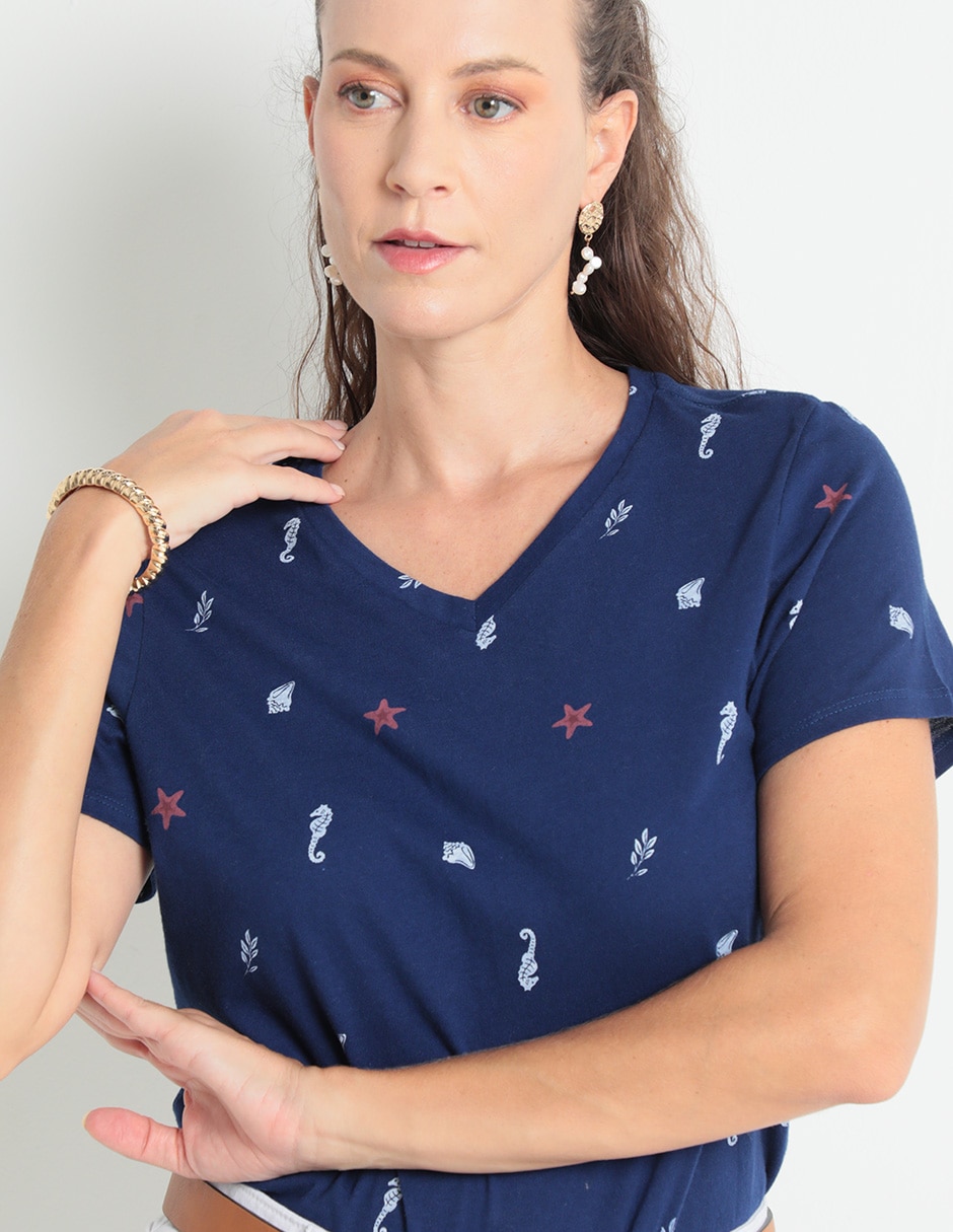 Playera manga corta Weekend cuello v para mujer