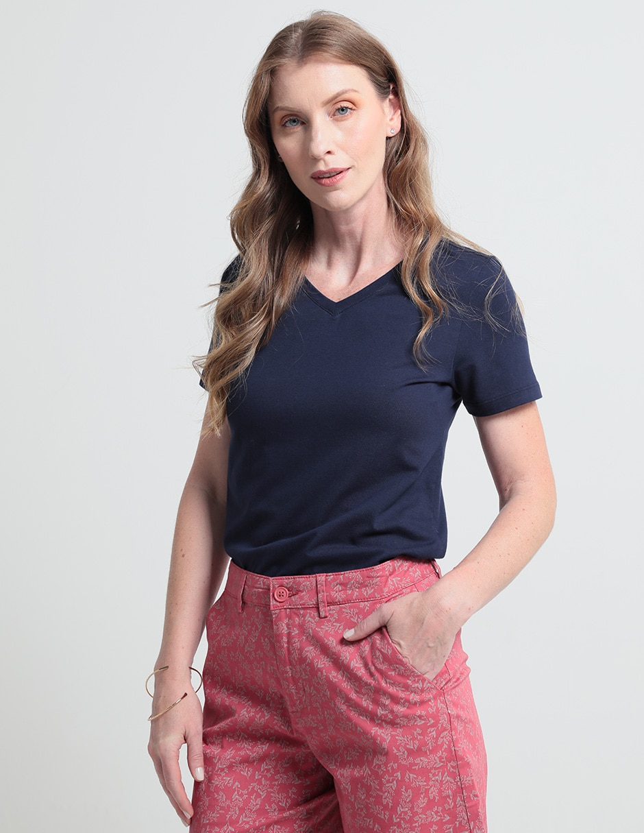 Playera manga corta cuello v para mujer