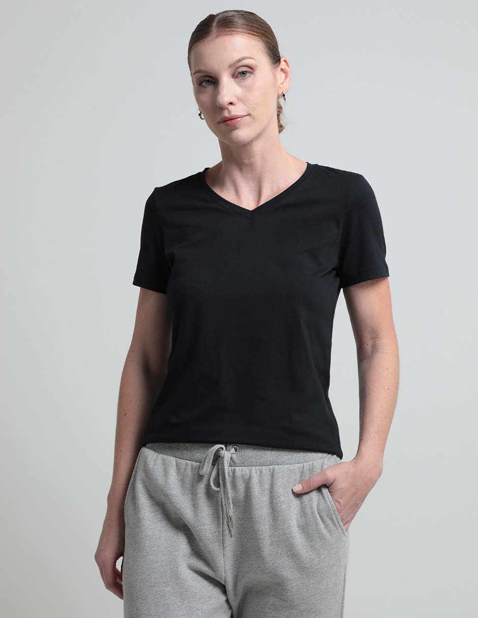 Playera manga corta cuello v para mujer 1