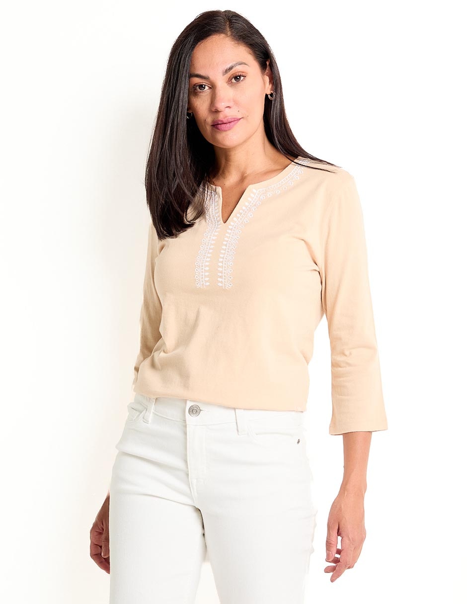 Playera manga 3/4 cuello redondo para mujer Playera manga 3/4 cuello redondo para mujer
