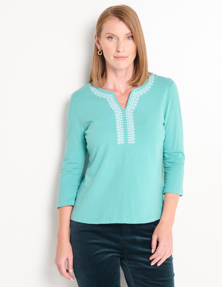 Playera manga 3/4 cuello redondo para mujer