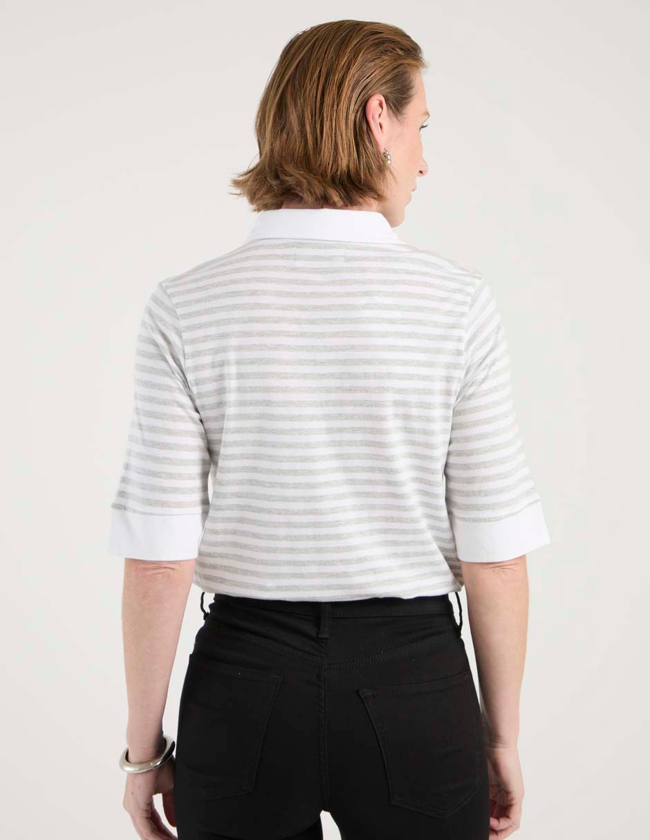 Playera manga al codo cuello camisero mujer 5