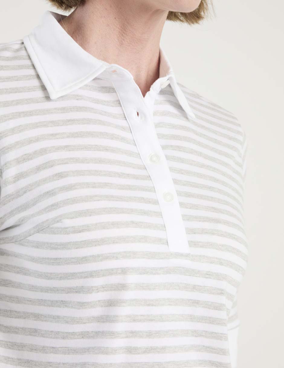Playera manga al codo cuello camisero mujer