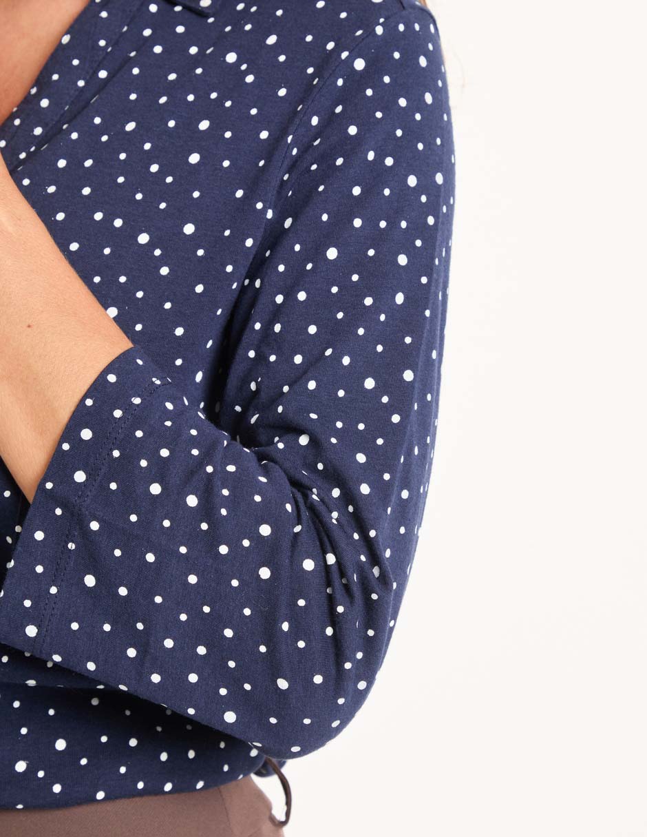 Playera manga 3/4 cuello camisero mujer