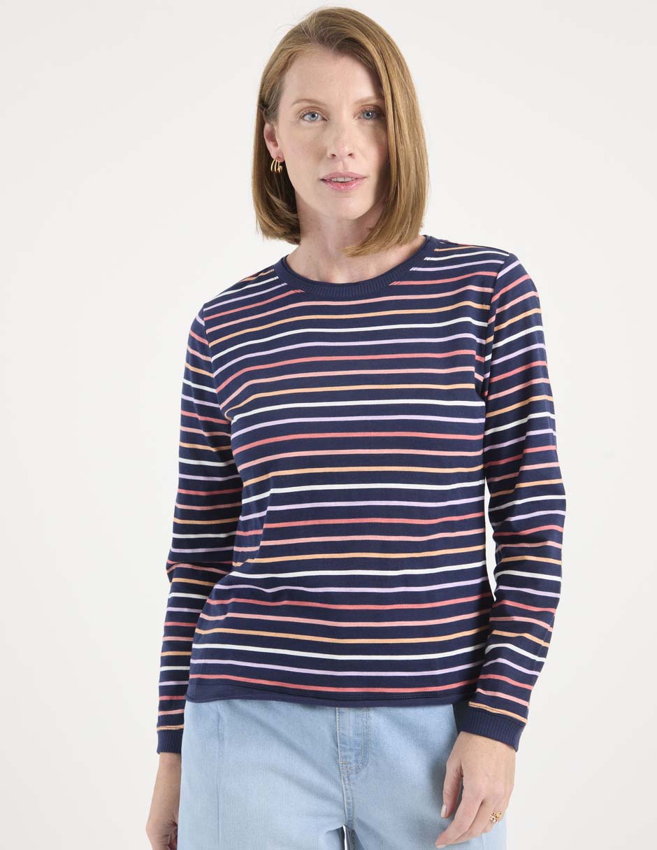 Playera manga larga cuello redondo mujer