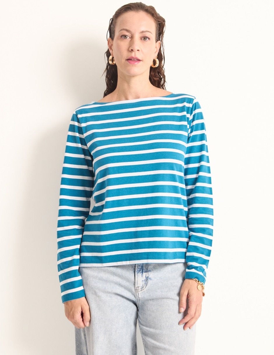 Playera manga larga cuello ojal para mujer Playera manga larga cuello ojal para mujer