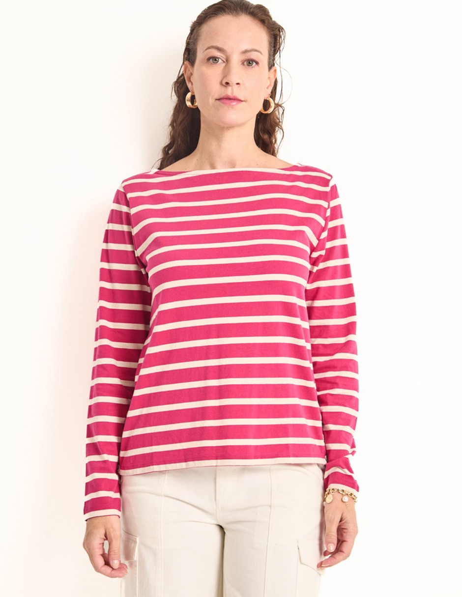Playera manga larga cuello ojal para mujer Playera manga larga cuello ojal para mujer