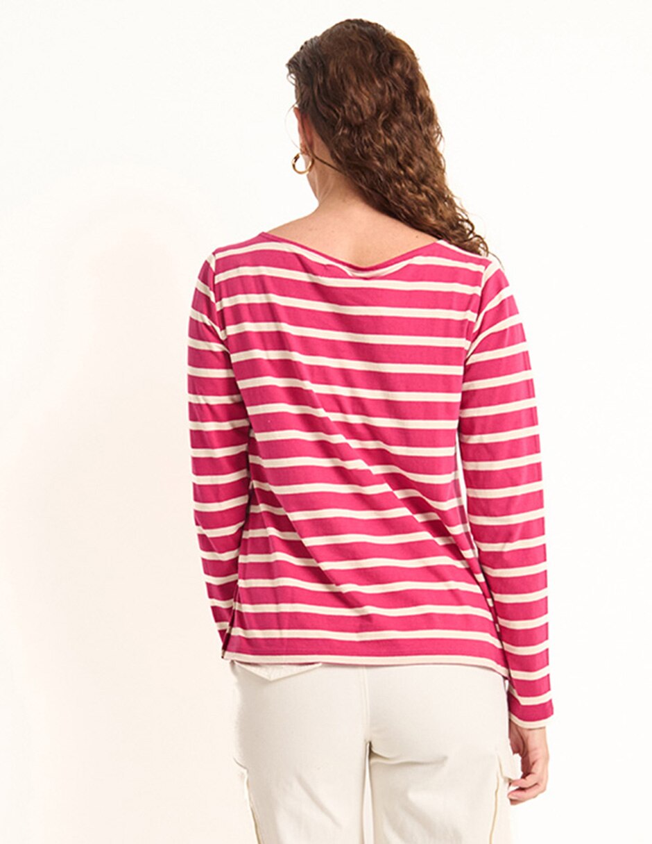 Playera manga larga Weekend cuello ojal para mujer