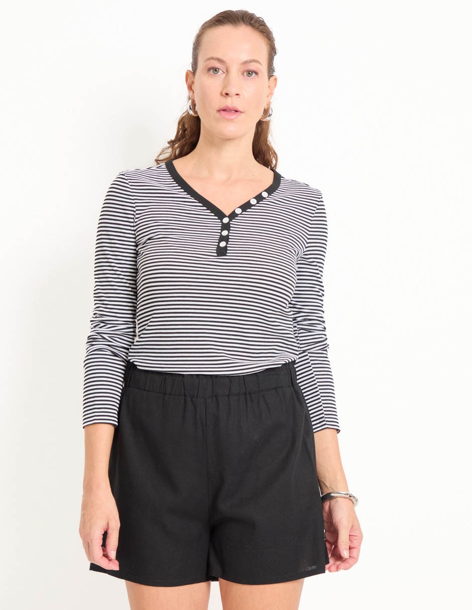 Playera manga larga cuello henley para mujer Playera manga larga cuello henley para mujer