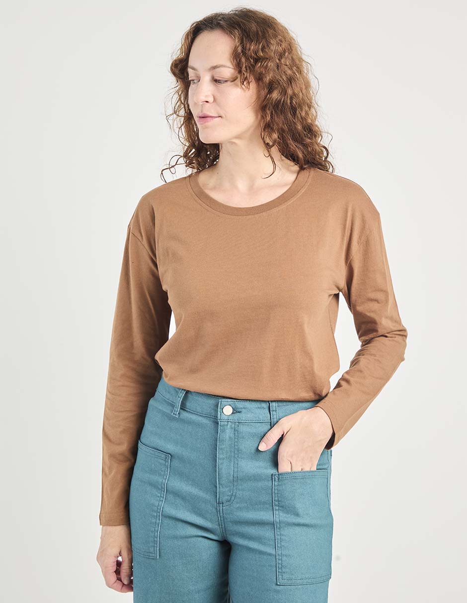 Playera manga larga cuello redondo para mujer Playera manga larga cuello redondo para mujer