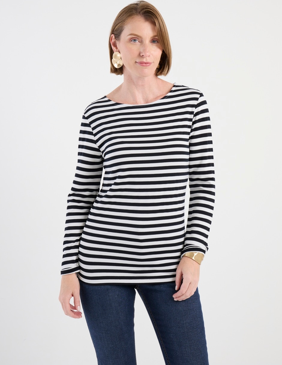 Playera manga larga cuello ojal para mujer