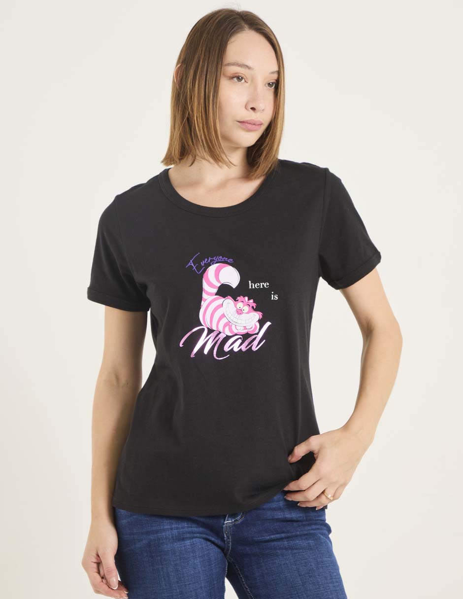 Playera manga corta Cheshire Cat cuello redondo para mujer Playera manga corta Cheshire Cat cuello redondo para mujer