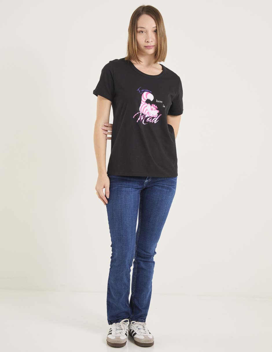 Playera manga corta Disney Dtr Cheshire Cat cuello redondo para mujer