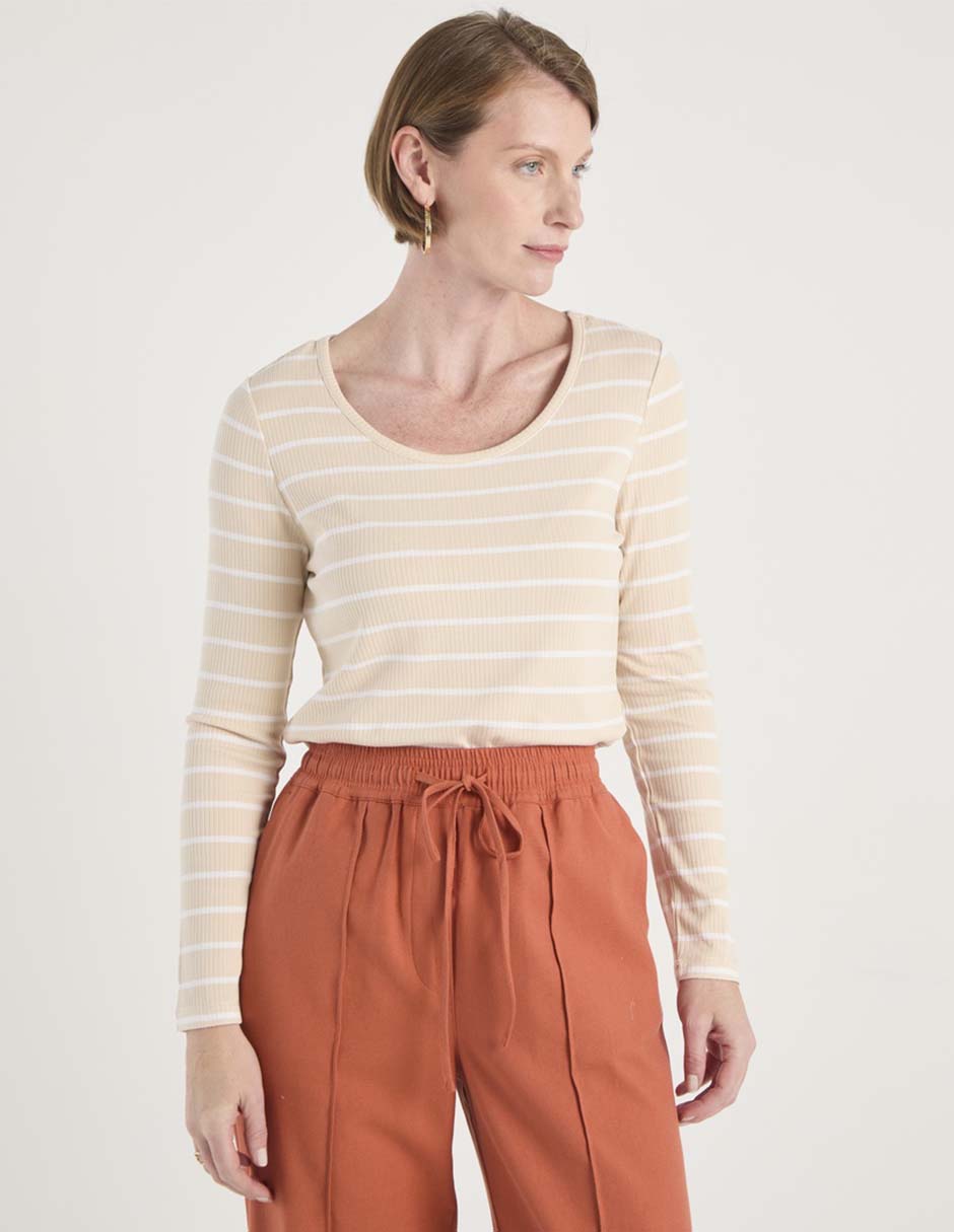 Playera manga larga cuello redondo para mujer Playera manga larga cuello redondo para mujer