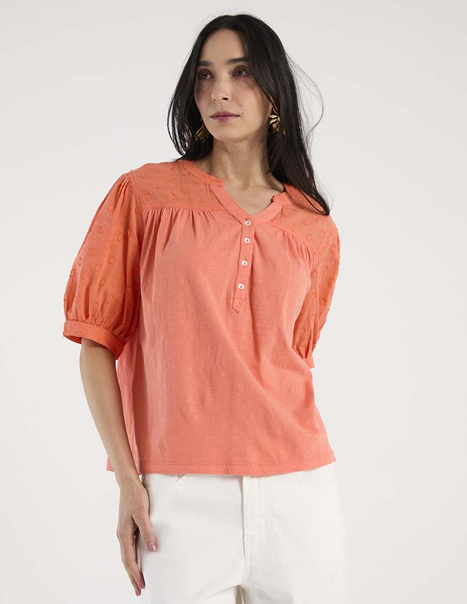 Playera manga al codo cuello v para mujer Playera manga al codo cuello v para mujer