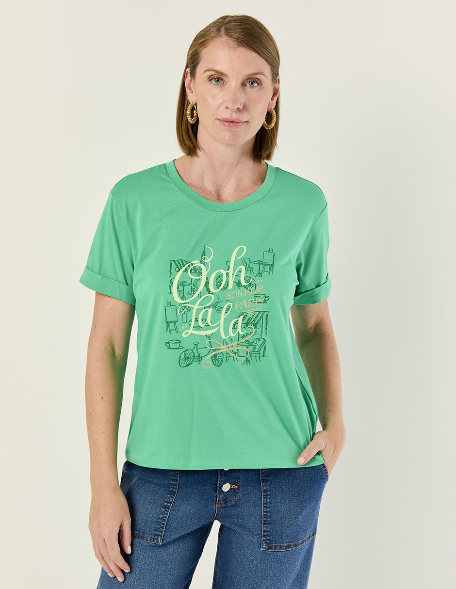 Playera manga corta cuello redondo para mujer