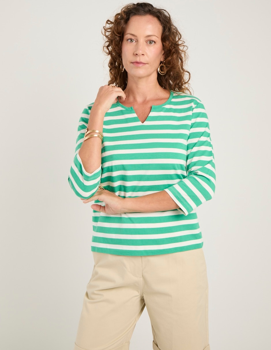 Playera manga 3/4 cuello v para mujer Playera manga 3/4 cuello v para mujer
