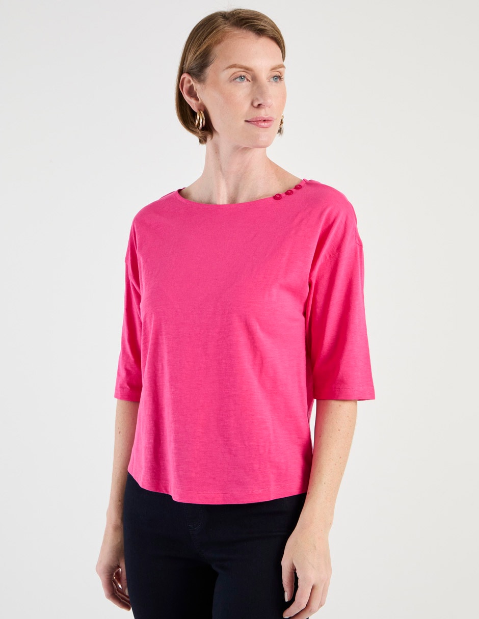 Playera manga al codo cuello redondo para mujer