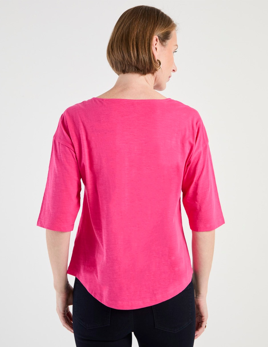 Playera manga al codo cuello redondo para mujer 2