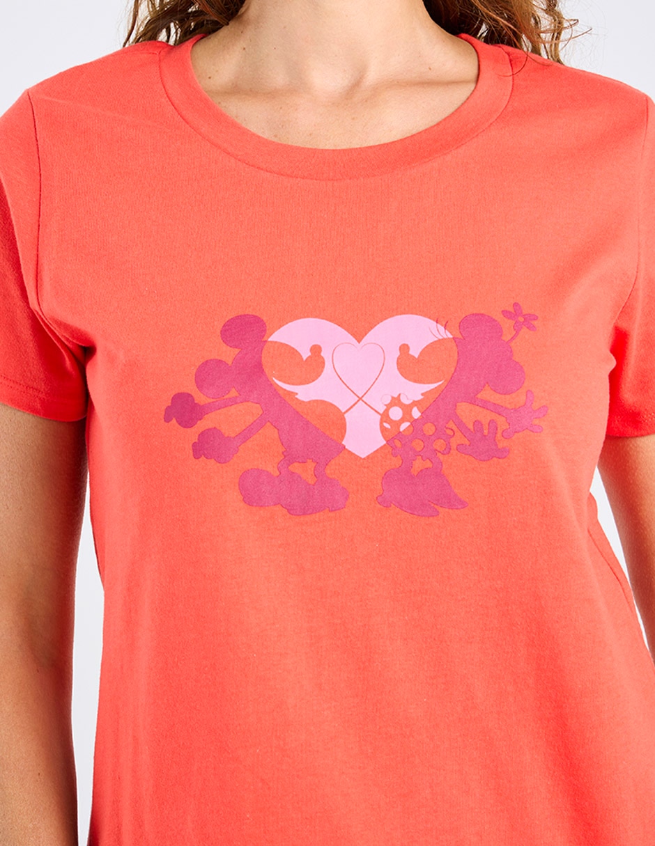 Playera manga corta Disney Dtr Mickey Mouse Y Minnie cuello redondo para mujer