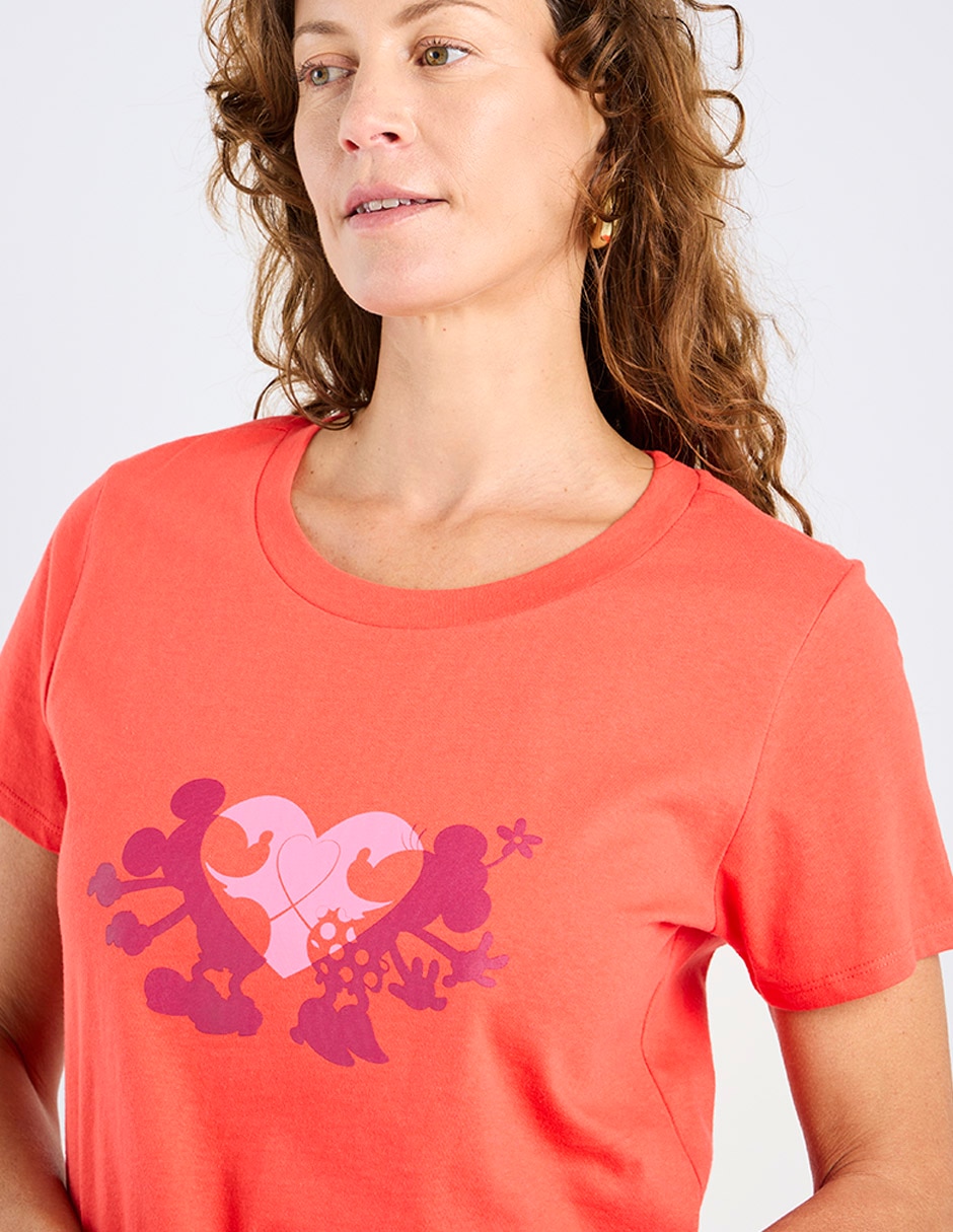 Playera manga corta Disney Dtr Mickey Mouse Y Minnie cuello redondo para mujer