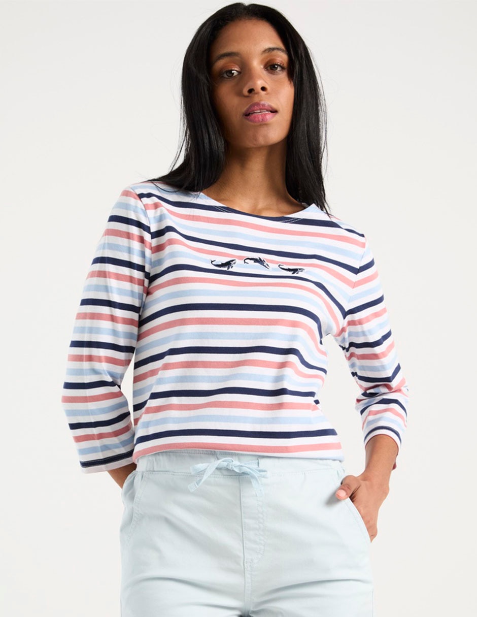 Playera manga 3/4 cuello redondo para mujer
