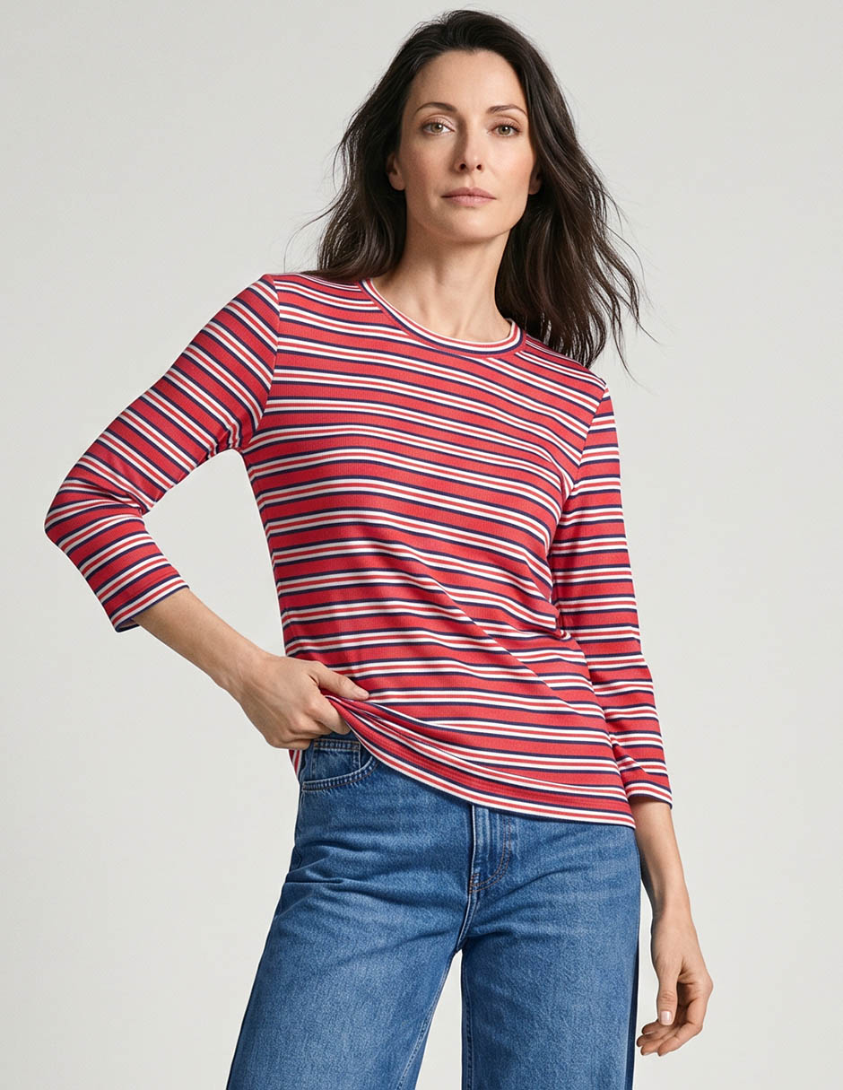 Playera manga 3/4 cuello redondo para mujer Playera manga 3/4 cuello redondo para mujer