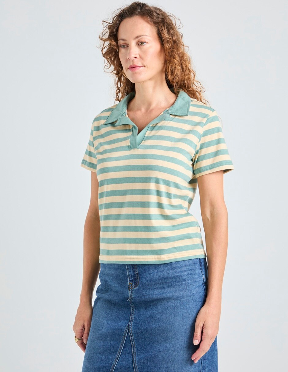 Playera manga corta cuello camisero para mujer 2