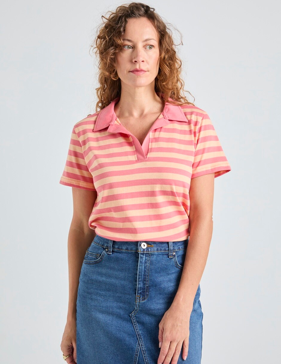 Playera manga corta cuello camisero para mujer
