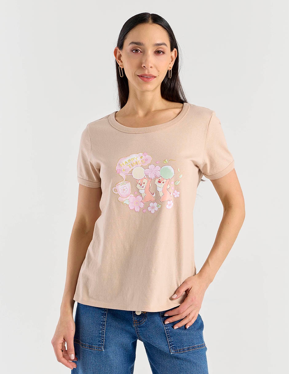 Playera manga corta Chip Y Dale cuello redondo para mujer