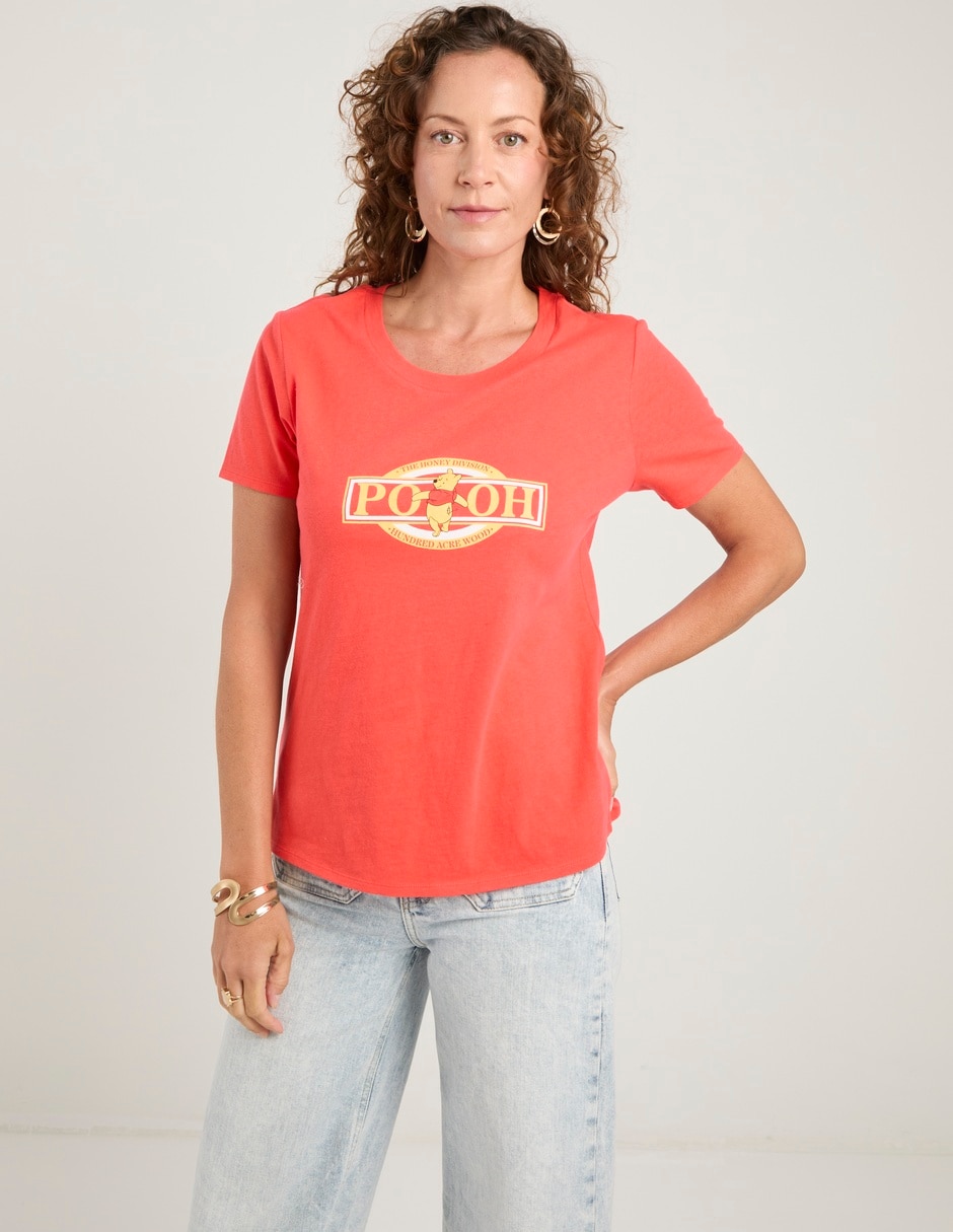Playera manga corta Winnie-The-Pooh cuello redondo para mujer Playera manga corta Winnie-The-Pooh cuello redondo para mujer