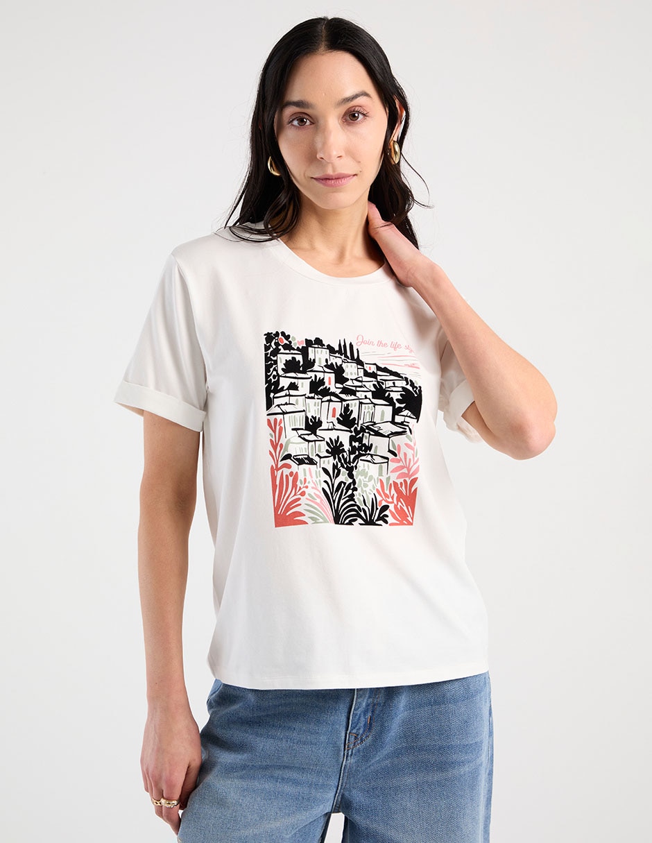 Playera manga corta cuello redondo para mujer Playera manga corta cuello redondo para mujer
