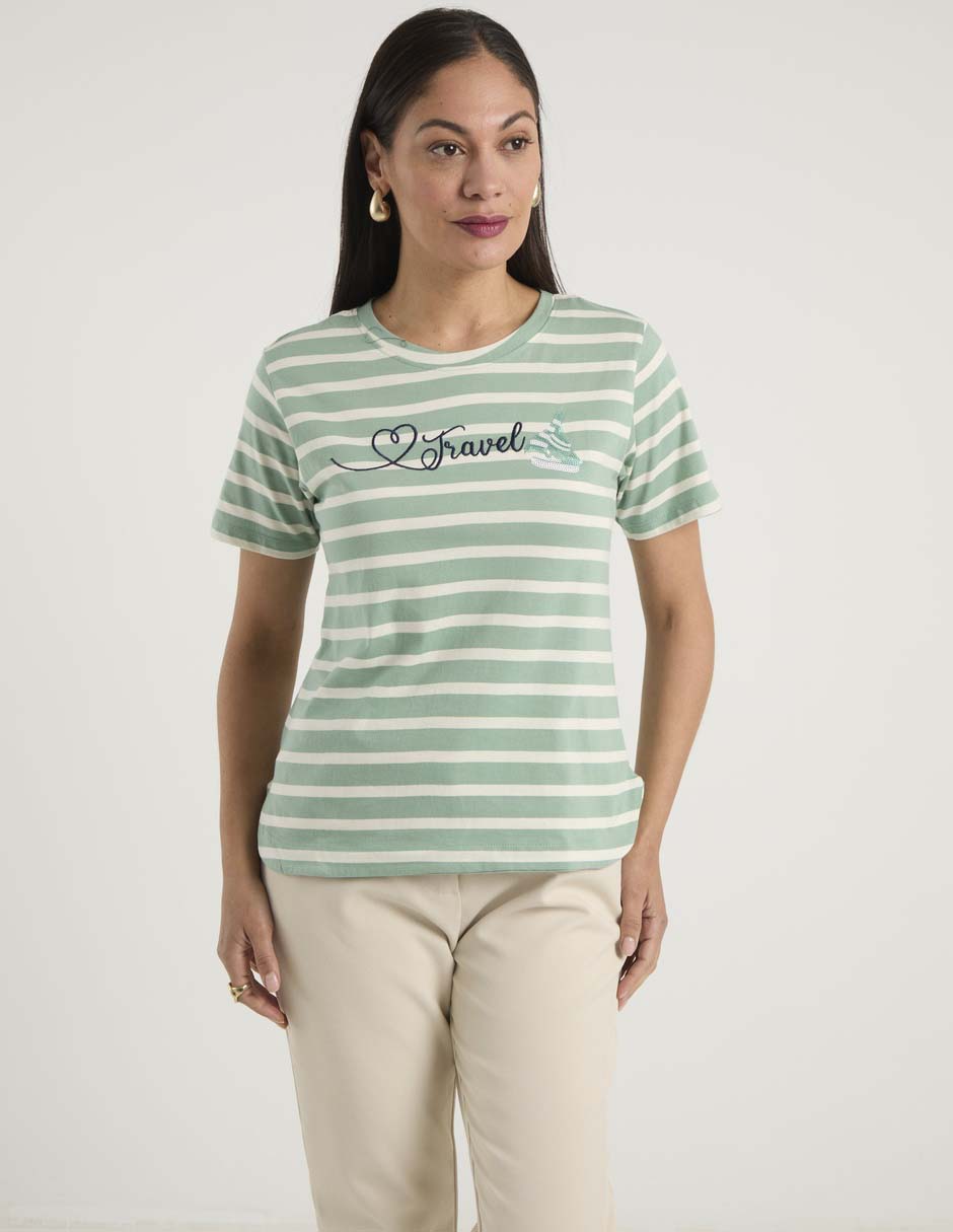 Playera manga corta cuello redondo para mujer Playera manga corta cuello redondo para mujer
