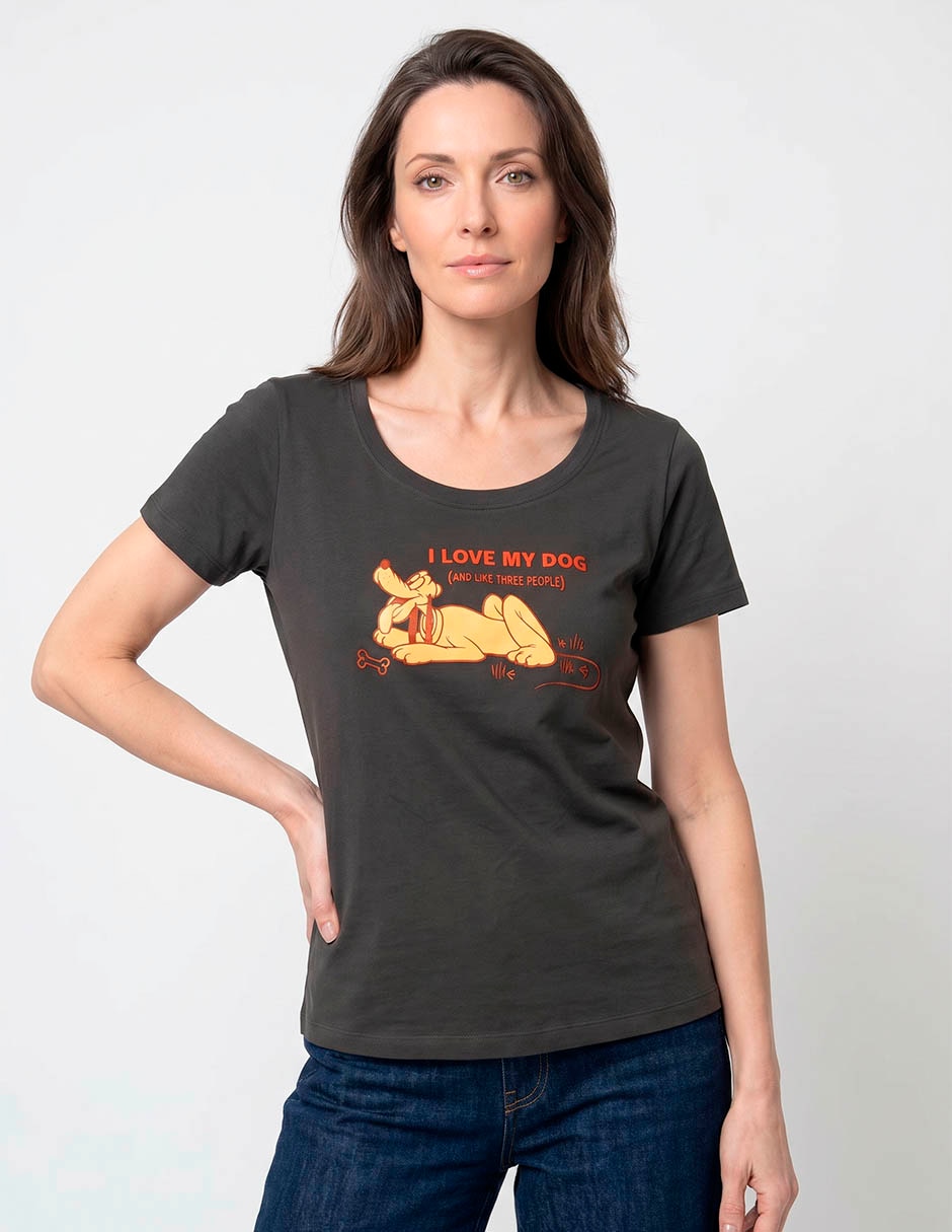Playera manga corta pluto cuello redondo para mujer