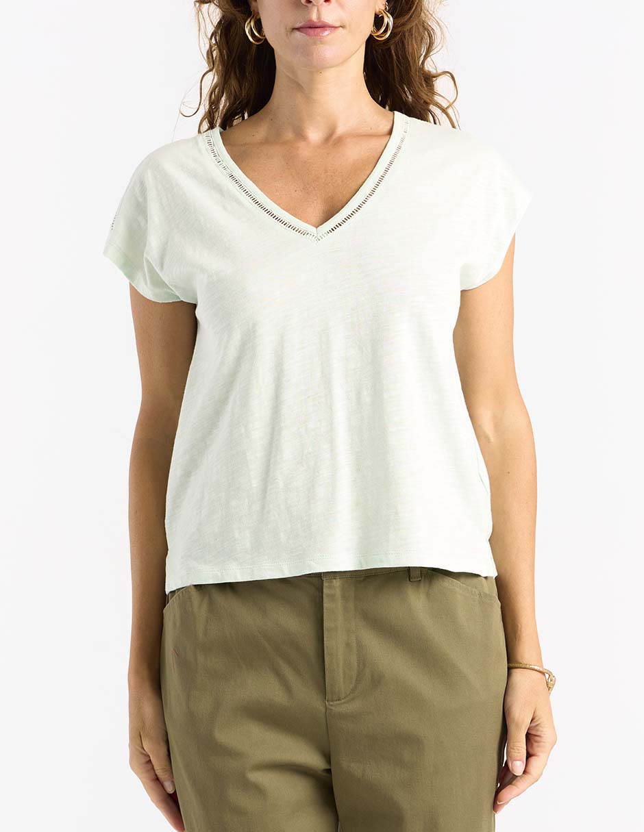 Playera manga corta cuello V para mujer 5