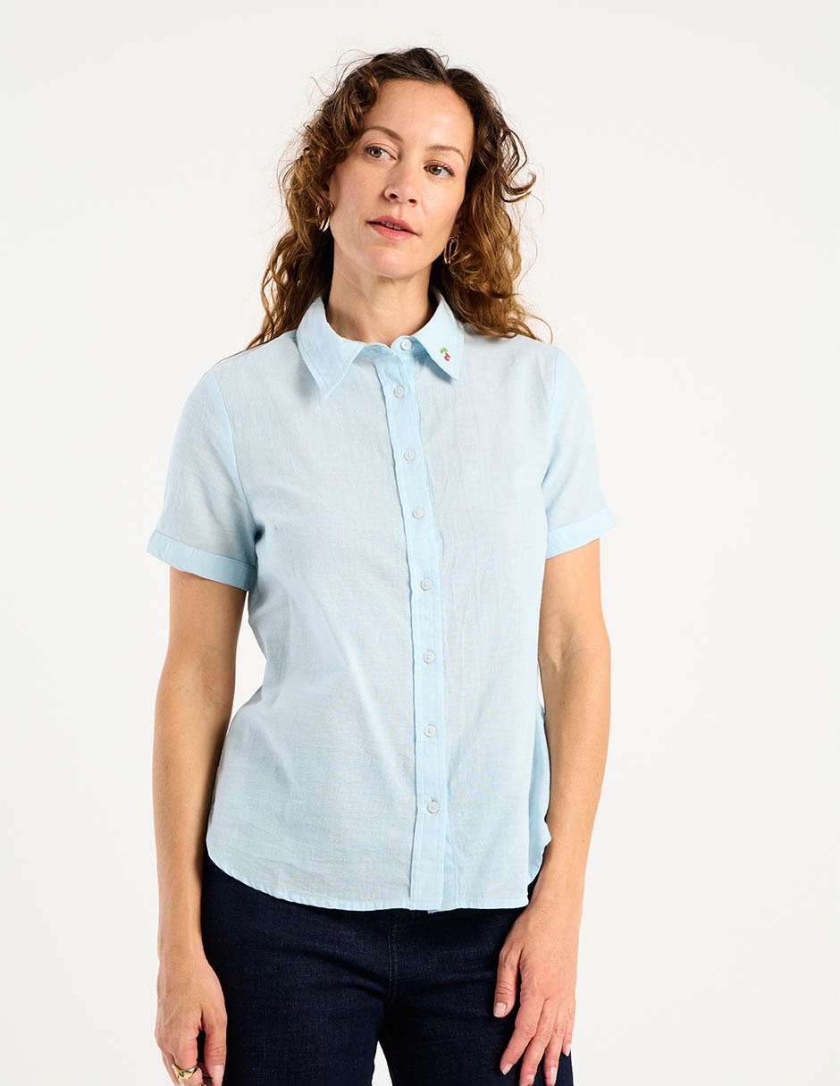 Blusa camisera manga corta para mujer 7
