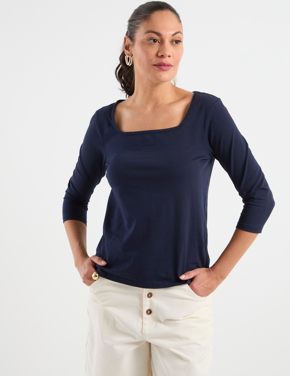 Playera manga 3/4 cuello redondo para mujer Playera manga 3/4 cuello redondo para mujer