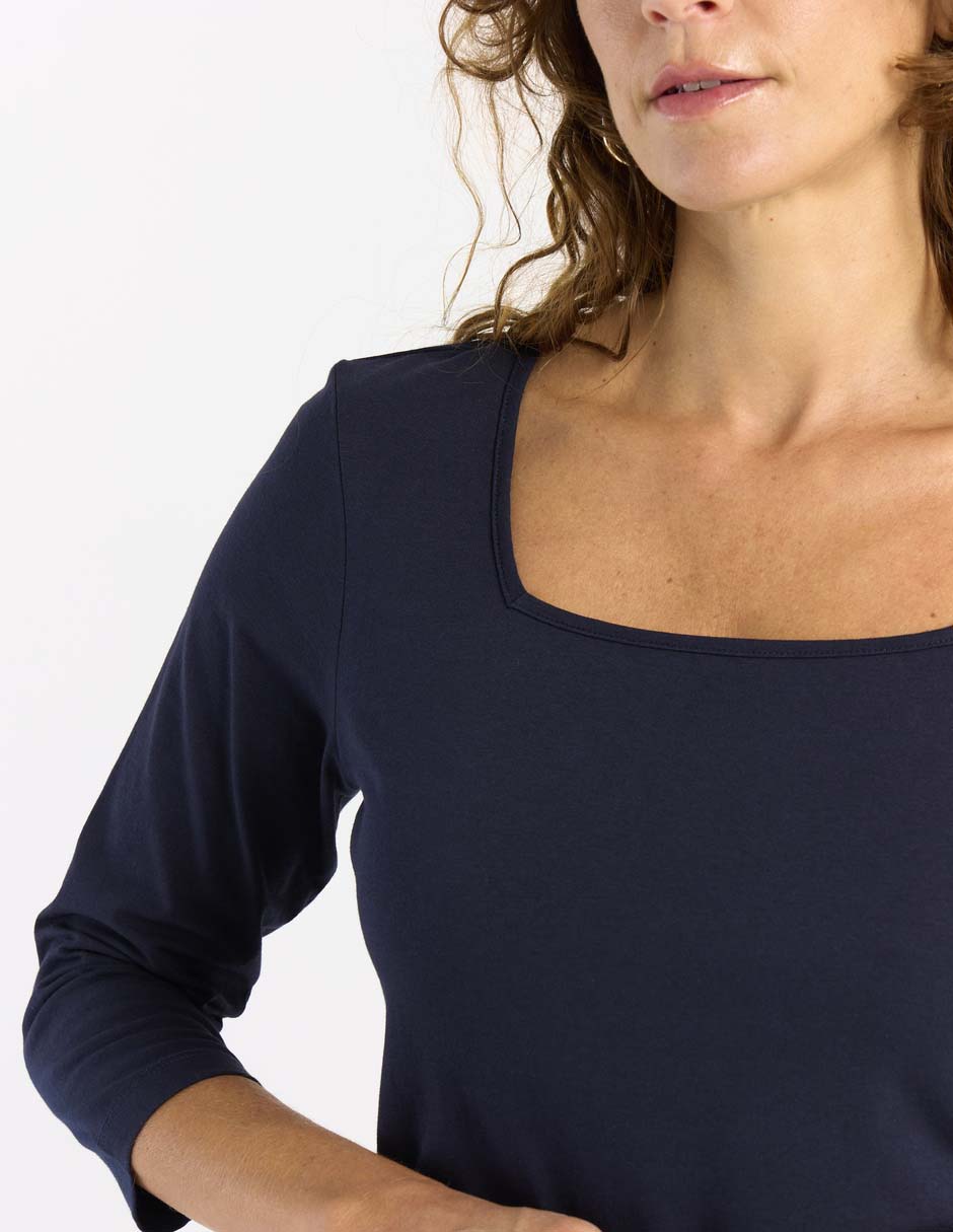 Playera manga 3/4 Weekend cuello cuadrado para mujer