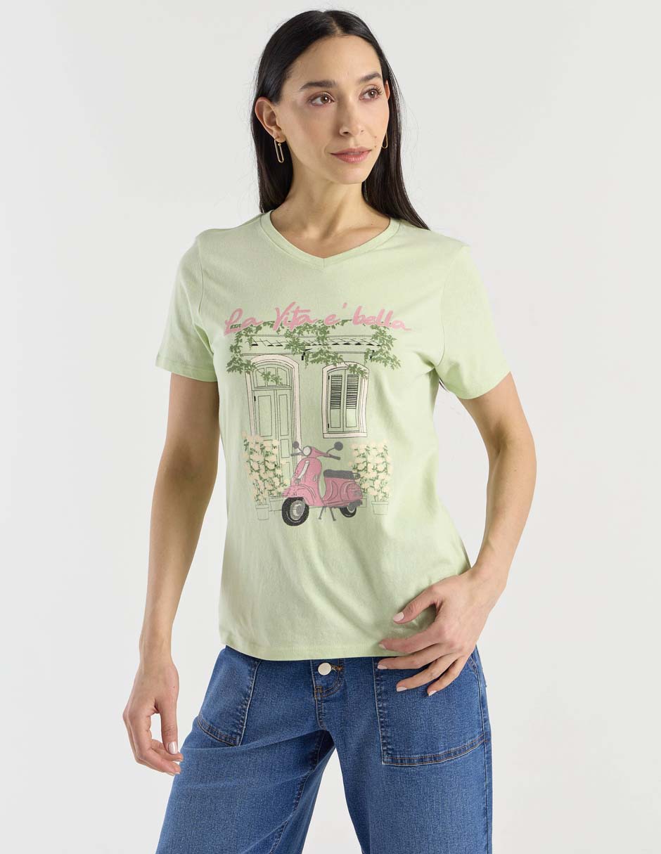 Playera manga corta cuello v para mujer 2