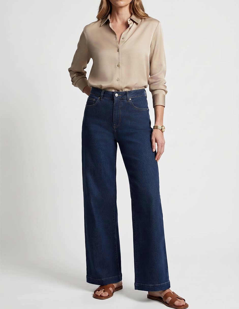 Jeans acampanado corte cintura para mujer 1