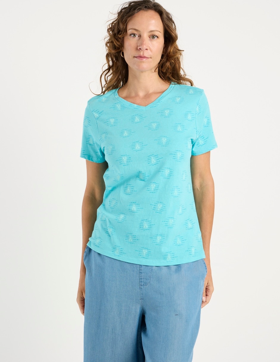 Playera manga corta Weekend cuello v para mujer