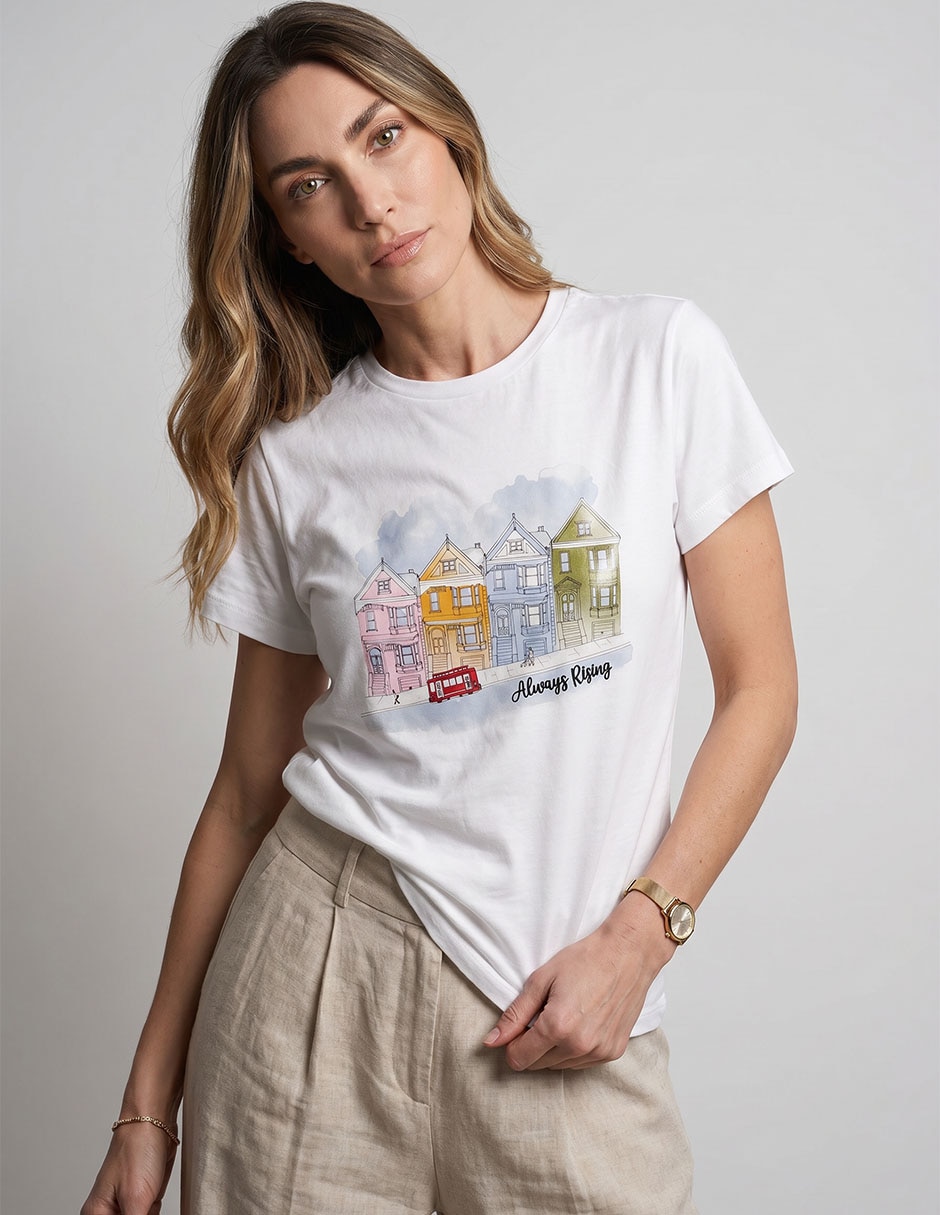 Playera manga al codo cuello redondo para mujer Playera manga al codo cuello redondo para mujer