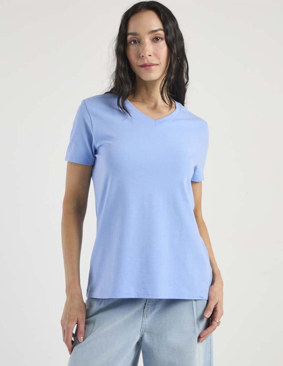 Playera manga corta cuello V para mujer 2