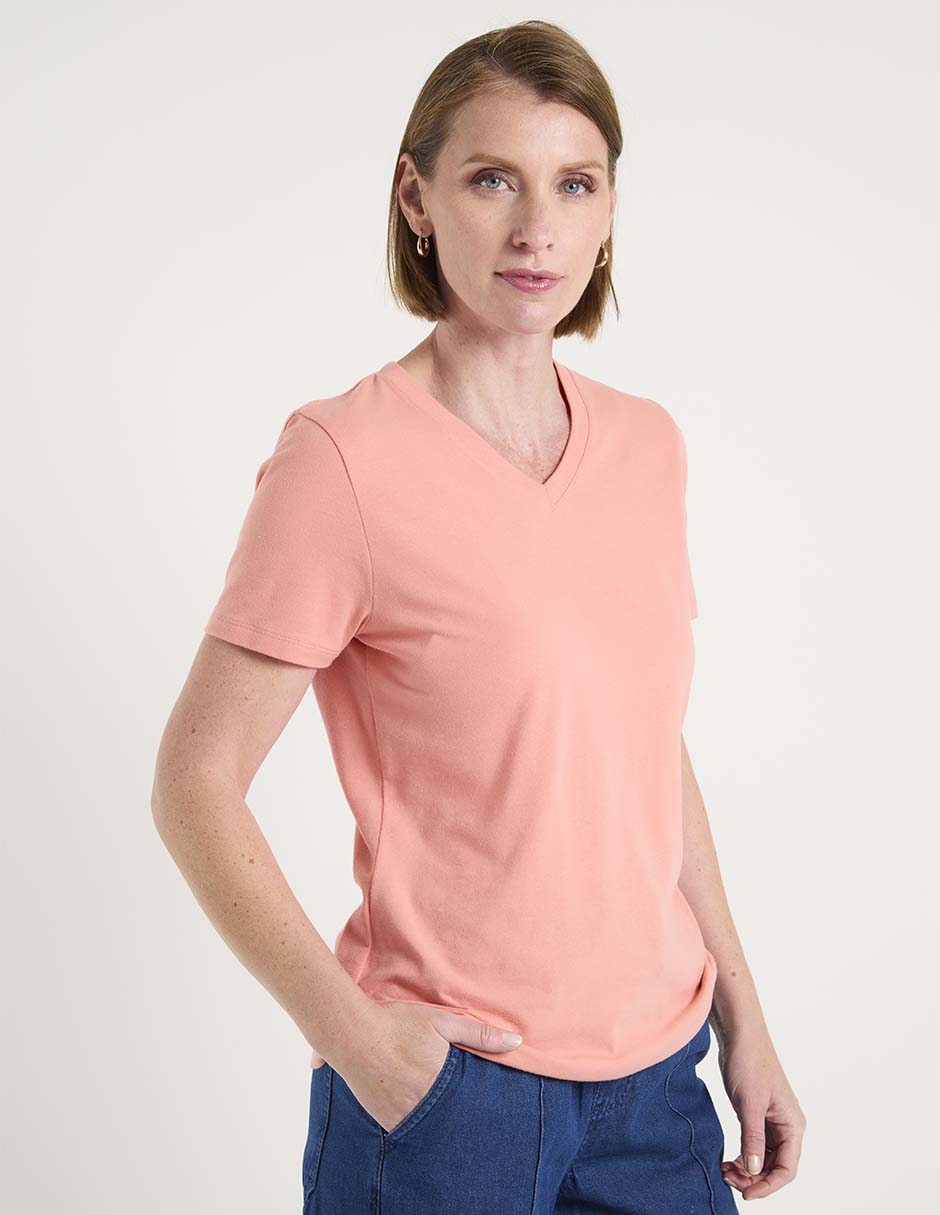 Playera manga corta cuello V para mujer 2
