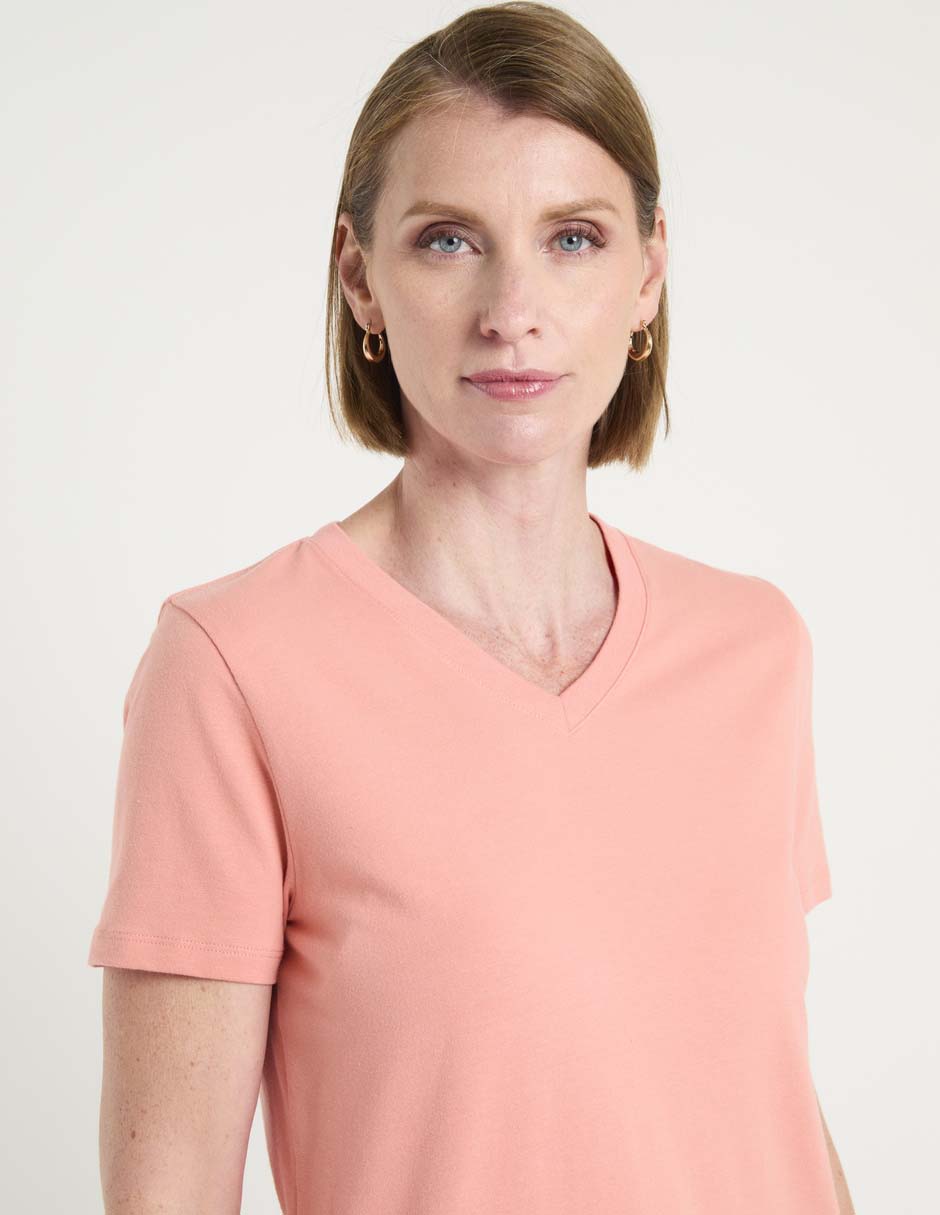Playera manga corta cuello V para mujer 4