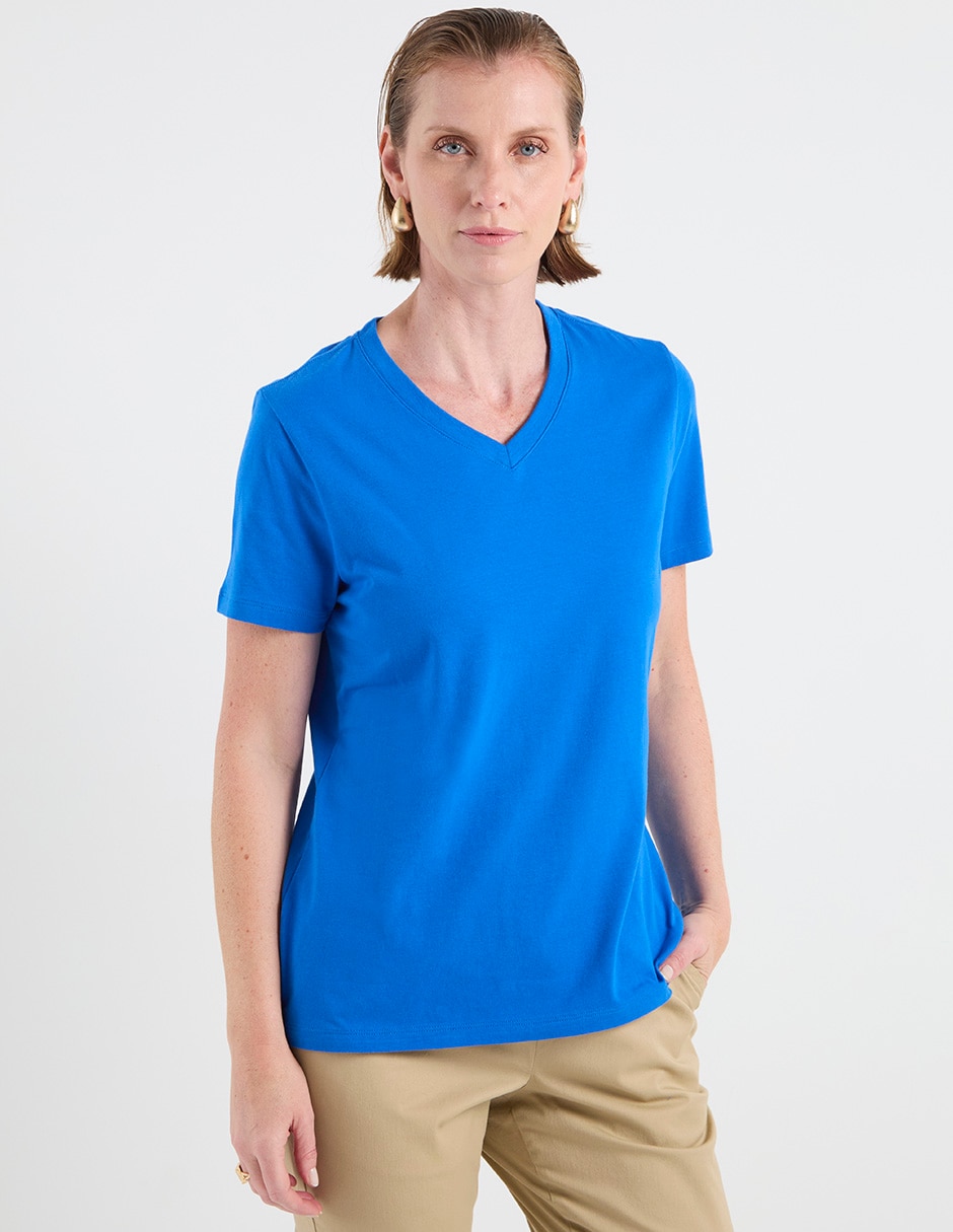 Playera manga corta cuello V para mujer Playera manga corta cuello V para mujer