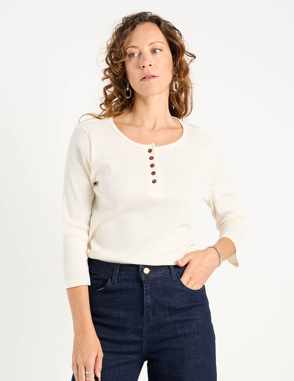 Playera manga 3/4 cuello redondo para mujer 1
