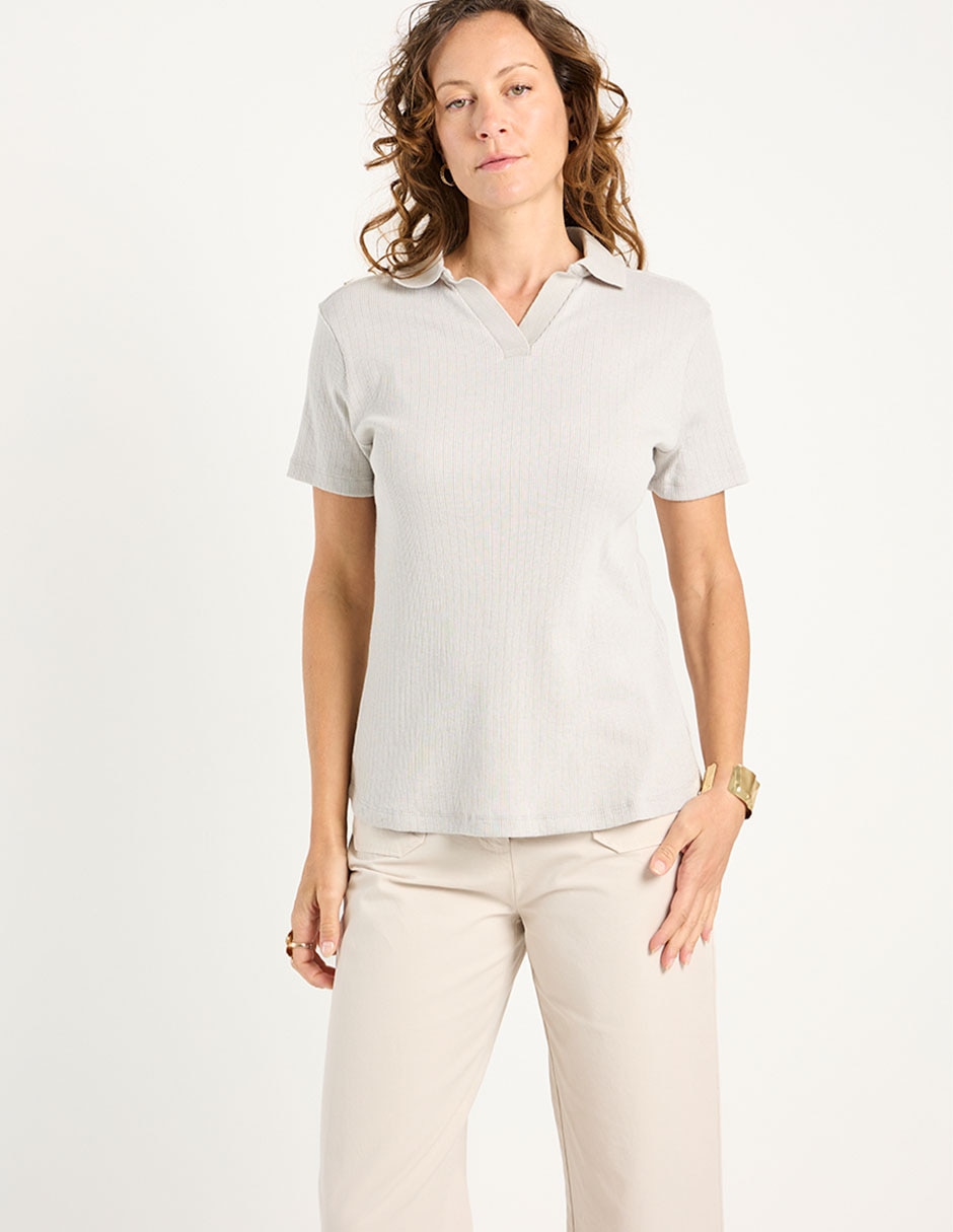 Playera manga corta cuello camisero para mujer 2